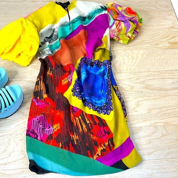 Zara Jewel Puffy Sleeve Limited Mini Dress Retro Y2K 80's 90's Barbiecore Rare* - Picture 5 of 13